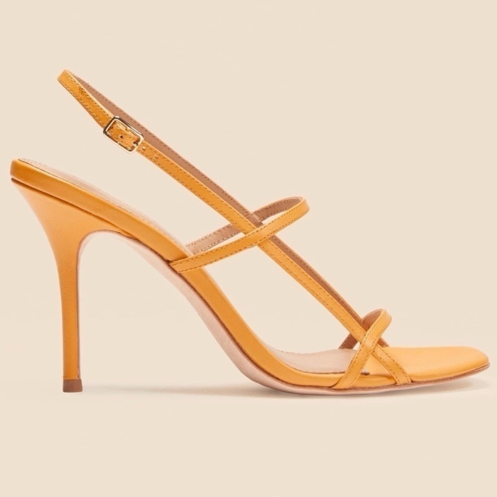 Reformation Isabelle Strappy High Heeled Sandals Marigold Yellow Leather, 7 EUC